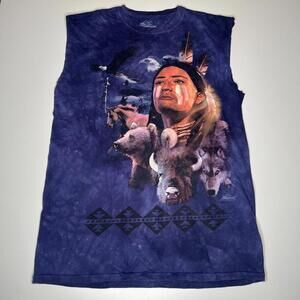 Vintage The Mountain Native American Spirit Animals Sleeveless T-Shirt L Tie Dye
